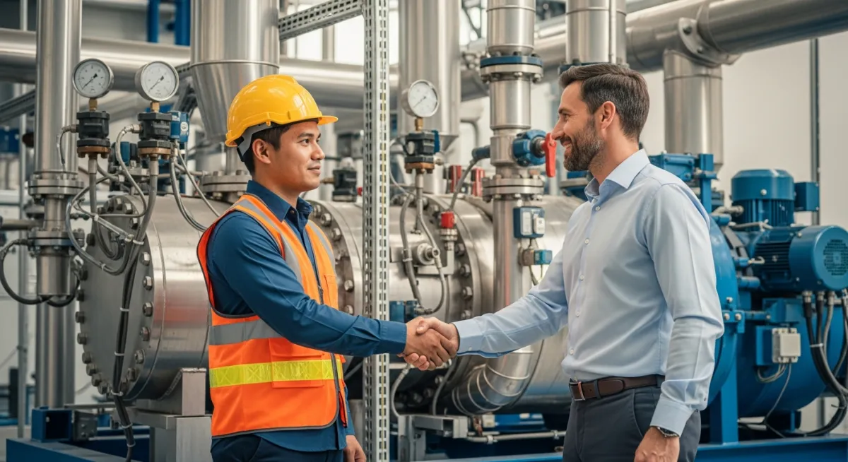 Técnico de ITG Group con cliente en planta industrial