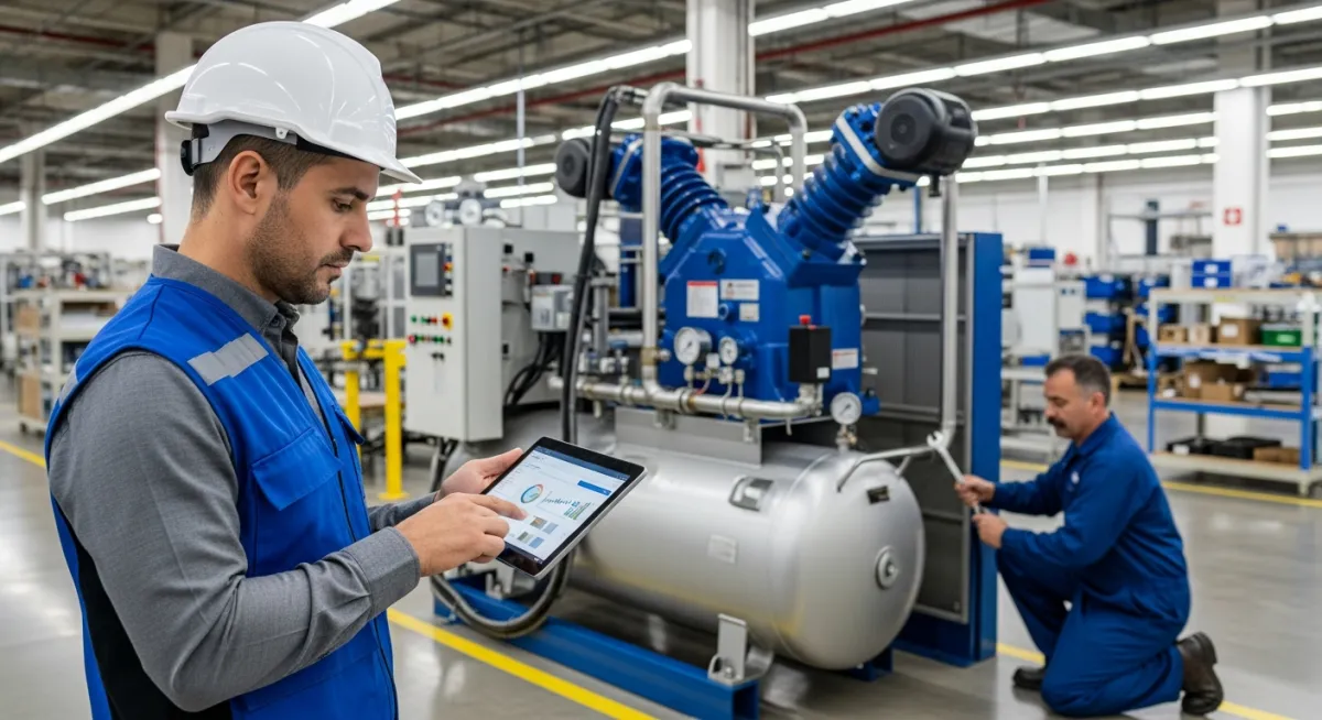 Técnico certificado de ITG Energy dando mantenimiento a compresor en planta de Puebla